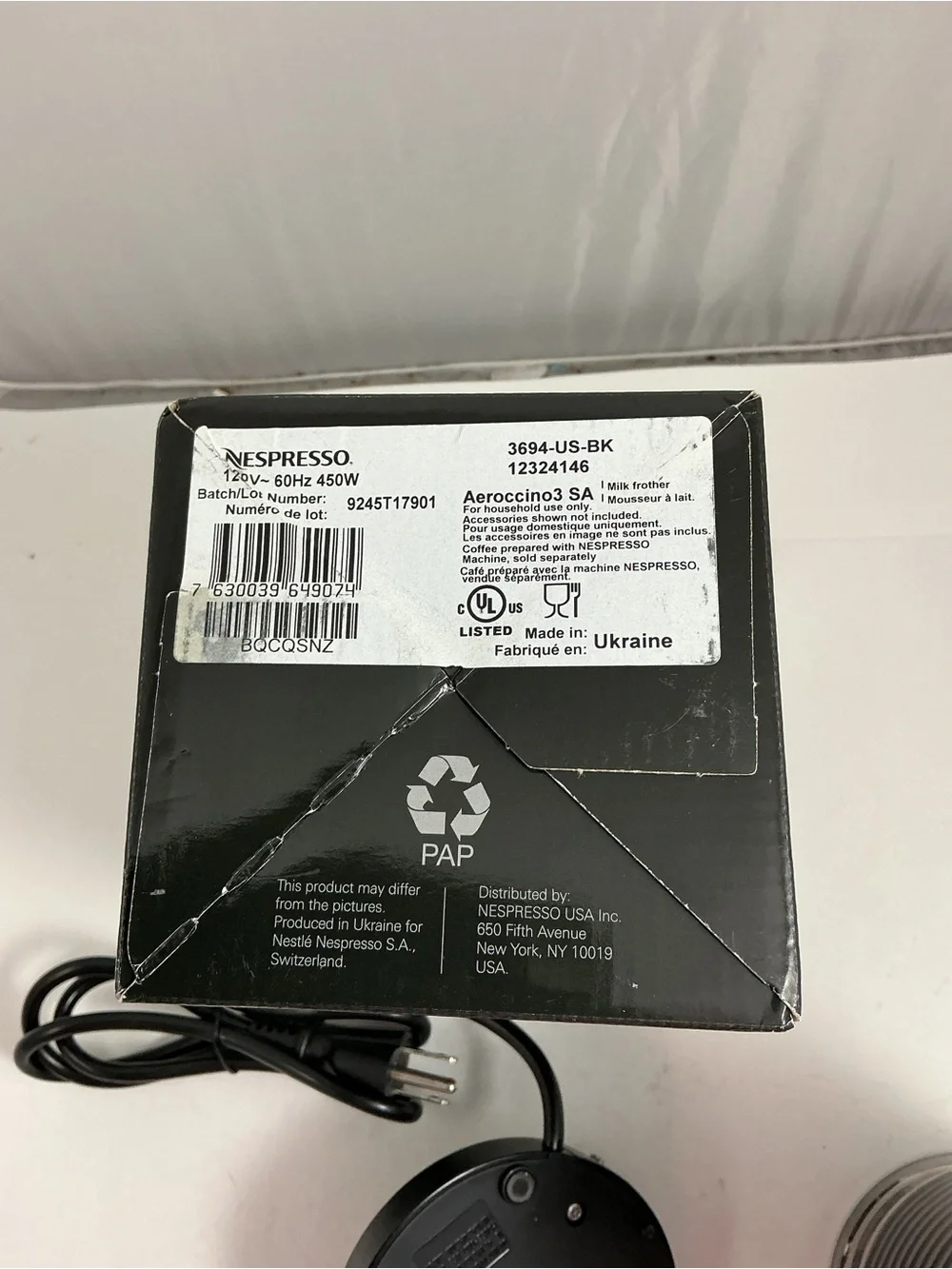 New Nespresso Aeroccino 3 Electric Milk Frother Black 3694-US-BK Open Box